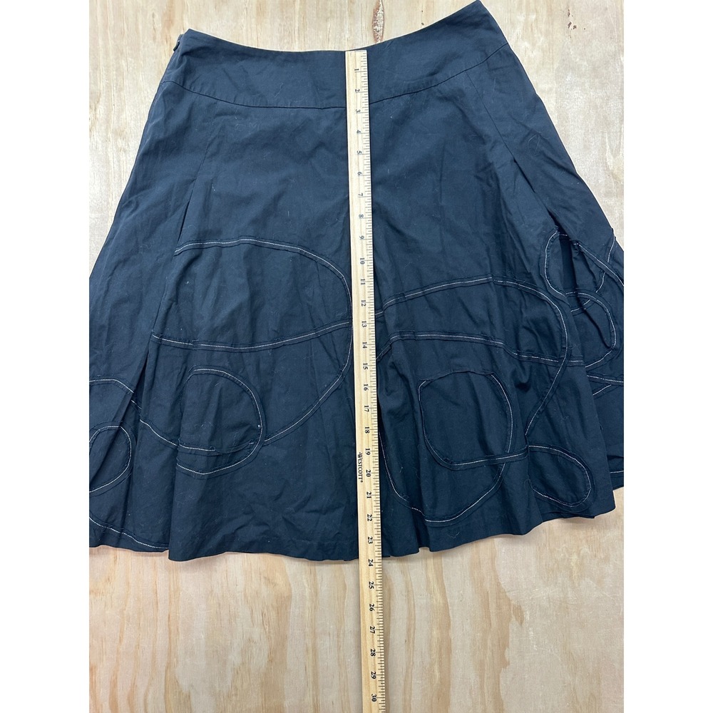 Talbots Black Cotton A-Line Skirt Size 10 Contrast Stitch Circle Applique Knee - Picture 5 of 7